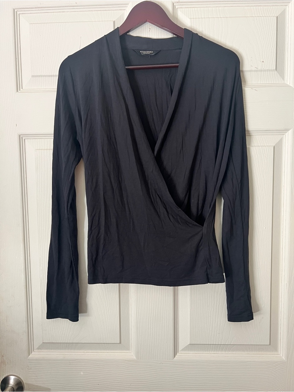Banana Republic Black Long Sleeve Surplice Top Size Small